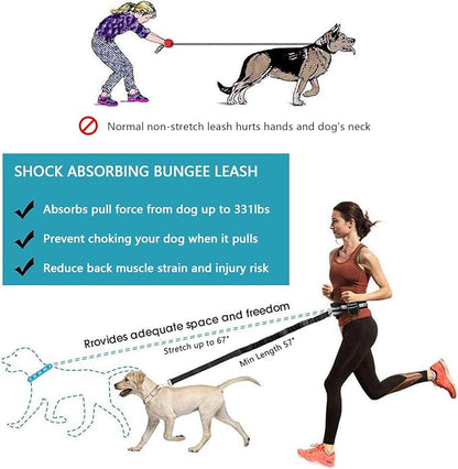 Outdoor Hands Free Dog Leash with Zipper Pouch,Reflective Dog Running Leash Belt Bag Bungee Waist Leash Leash Kit for Medium Large Dogs' Training and Walking Hiking Jogging Biking (Grey)