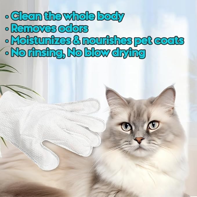 （12PCS）Cleaning Glove for Dog and Cat, Wipes Gloves for Dog and Cat Fur Face, Ear, Eye, Paws Cleaning Wipes Pet Wash Free Gloves, Grooming Wipes for Pet No Rinse Thick Dog Wipes Gloves