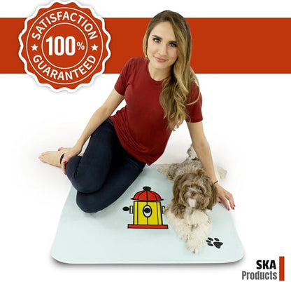 Cute Washable Puppy Pee Pads | 4 Pack Fire Hydrant, Tree, Flower and Heart Designs | Large Super Absorbent Potty Mats | Dog Housebreaking, Pet Crate Training | Multi-Purpose Reusable Eco-Friendly