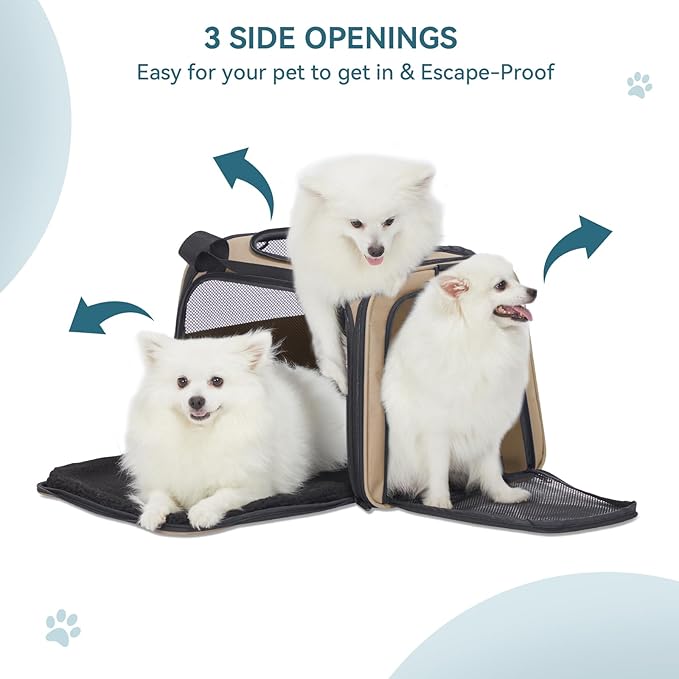 PETSFIT Pet Carrier for Cat, Dog Carrier for Small Dogs, Soft Cat Carrier Bag with Cozy Extendable Mat for Pets Under 25 Lbs (Large, Khaki)