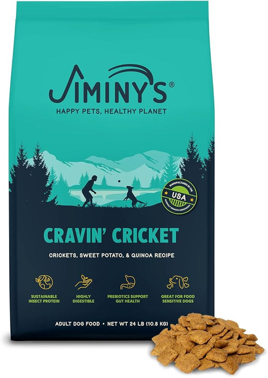 Jiminy's Cravin' Cricket Dry Dog Food, Hypoallergenic, Sensitive Stomach, 24lb Bag (Pack of 1)