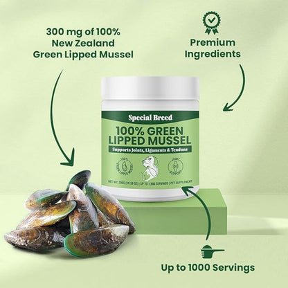 Green Lipped Mussels for Dogs & Cats - Premium Joint Supplement Powder for HIPS, Joints, and Muscles (300 Grams, Up to 1,000 Servings) - 2 Pack