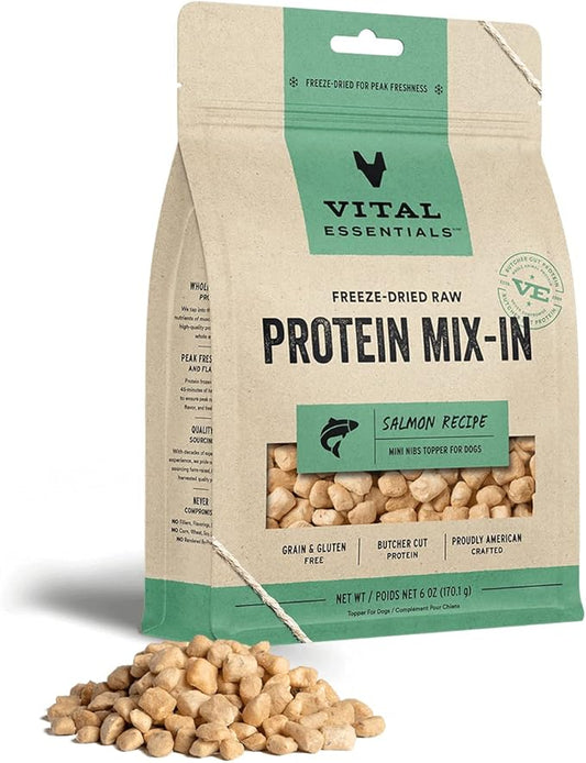 Vital Essentials Freeze Dried Raw Protein Mix-in Dog Food Topper, Salmon Mini Nibs Topper for Dogs, 6 oz