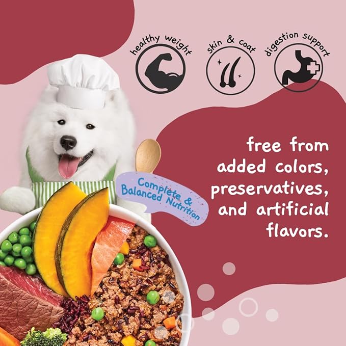 MOOCHIE Home Cooked Superfood Natural Wet Dog Food Recipe - Fit & Firm - Made with Beef, Salmon, and Riceberry - No Added Preservatives or Artificial Flavoring - 9 oz x 6 Pouches