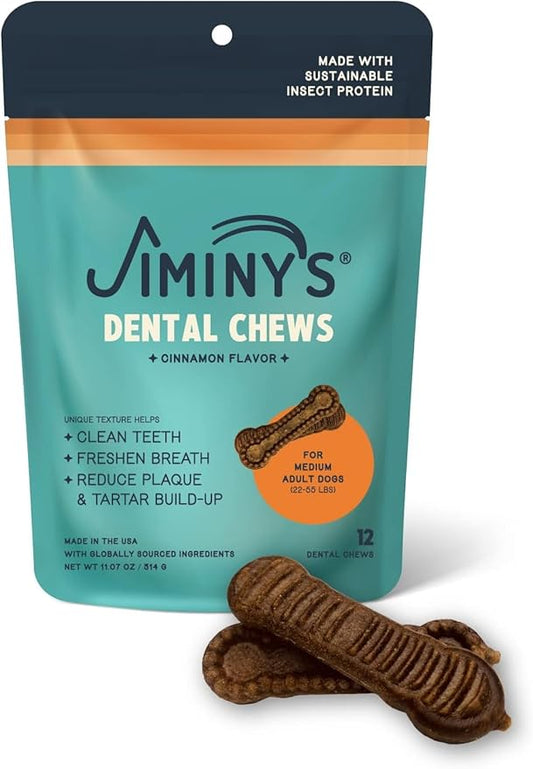 Jiminy's Dental Chews for Dogs, Cinnamon, Medium, 12ct (Pack of 6)