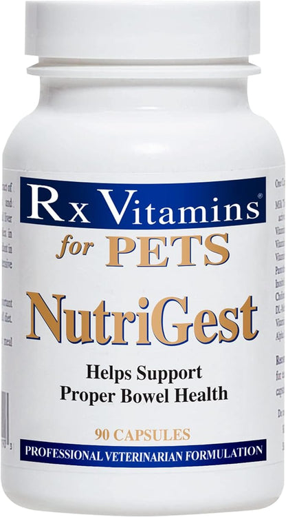 Rx Vitamins for Pets Nutrigest for Dogs & Cats - Helps Support Proper Bowel & Digestive Health - Veterinarian Formulated Probiotic - 90 Capsules