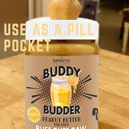 BUDDY BUDDER Bark Bistro Company, Beef Broth, 100% Natural Dog Peanut Butter, Peanut Butter Dog Treats, Stuff in Toy, Dog Pill Pocket, Made in USA (17oz)