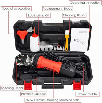 Sheep Shears Electric 550W - Upgraded Professional Sheep Clippers One Blade, 6 Speed Heavy Duty Livestock Haircut for Grooming Sheep Goats Large Dog Thick Coats Animals No Lubricant(Red)