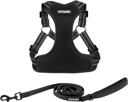 Best Pet Supplies Voyager Adjustable Dog Harness Leash Set with Reflective Stripes for Walking Heavy-Duty Full Body No Pull Vest with Leash D-Ring, Breathable All-Weather - Harness (Black), XS