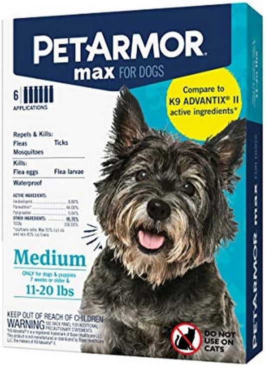 PetArmor Max Flea, Tick and Mosquito Prevention for Medium Dogs (11 to 20 Pounds), Topical Dog Flea Treatment Repels and Kills, 6 Month Supply