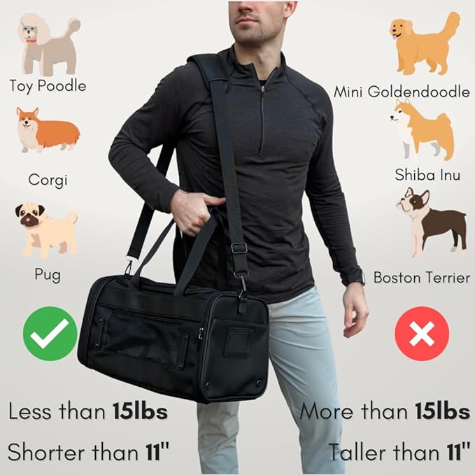 TSA Airline Approved PU Leather Luxury Pet Carrier - Size XS/S - for Small Dogs and Cats