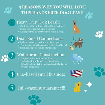 Hands Free Dog Leash - Hands Free Dog Leash for Large Dogs w/Water Bottle - Waterproof Waist Leash for Dog Walking 2 Dogs - Reflective Running Leash for Dogs- No Hands Dog Leash Waist Belt