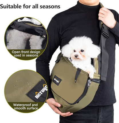 NATUYA Small Dog Carrier Sling Cat Sling-dog slings for carrying small dogs-Adjustable Strap Hand Free Pet Puppy for Outdoor Traveling Subway (Green, Waterproof)