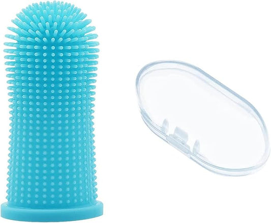 Pet Finger Toothbrush 360º Finger Toothbrush Puppy Toothbrush Cat Toothbrush for Pet Teeth Cleaning&Dog Dental Care (Blue, 2 Pack)