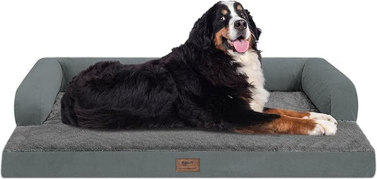 Large Dog Bed Orthopedic Washable: Dog Bed with Waterproof Cover and Removable Bolster, Egg Foam Couch Sofa for Medium XXXlarge Dogs