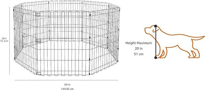 Amazon Basics Foldable Octagonal Metal Exercise Pet Play Pen for Dogs, Fence Pen, No Door, Small, 60 x 60 x 30 Inches, black