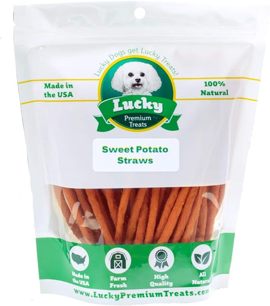 Lucky Premium Treats Sweet Potato Straws Dog Treats – Chewy Single Ingredient Treats Made in The USA – 13 oz Bag