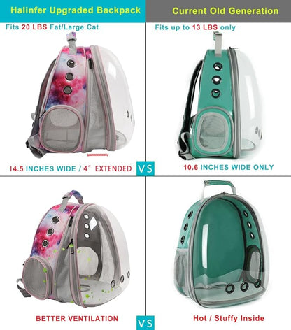 Front Expandable Cat Backpack Carrier, Fit up to 20 lbs, Space Capsule Astronaut Bubble Window Backpack for Large Fat Cat and Small Puppy
