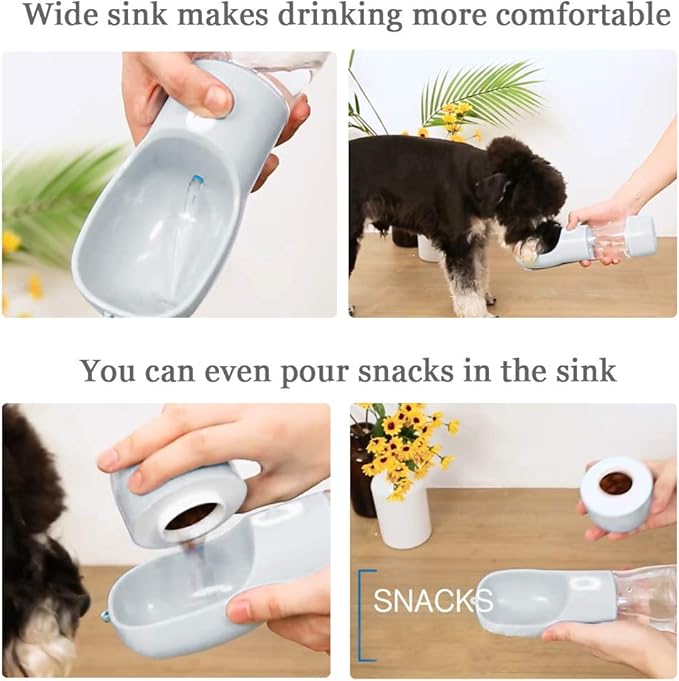 Dog Water Bottle for Walking, Multifunctional and Portable Dog Travel Water Dispenser with Food Container,Detachable Design Combo Cup for Drinking and Eating,Suitable for Cats and Puppy