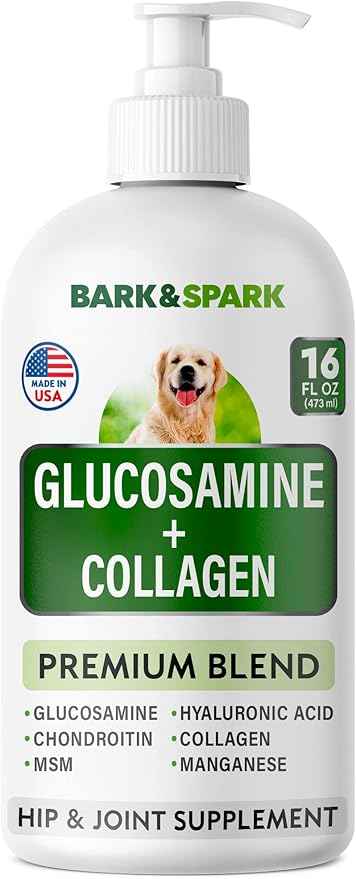 Liquid Glucosamine for Dogs - 16 Fl Oz Easy to Serve Joint Pain Relief Supplement - Advanced Formula with Chondroitin, MSM, Collagen - Hip & Joint Care - Made in USA