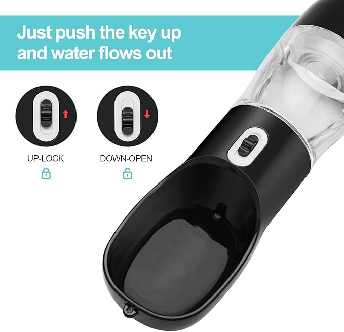 Outdoor Dog Water Bottle Dispenser - Leak Proof Water Bottle for dogs On The Go with Food Container Multifunctional Travel Dog Water Bottle（Black）