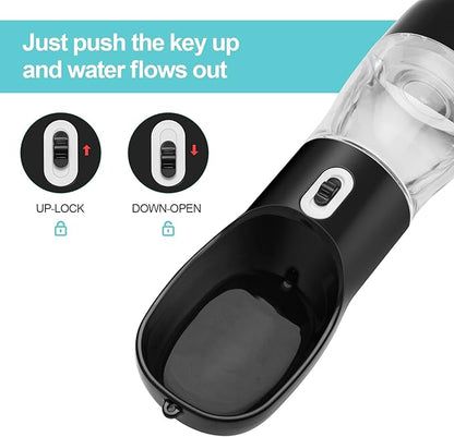 Outdoor Dog Water Bottle Dispenser - Leak Proof Water Bottle for dogs On The Go with Food Container Multifunctional Travel Dog Water Bottle（Black）