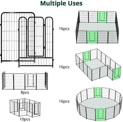 PawGiant Dog Fence Playpen 24”/32”/40” Indoor Outdoor for Small/Medium/Large Dogs, Metal Pet Puppy Cat Exercise Fencing Gate Crate Cage Outside RV, Camping, Yard, Garden (16 Panel, 27" W x 40" H)