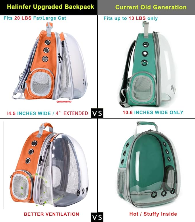 Expandable Cat Backpack Carrier, Fit up to 20 lbs, Space Capsule Astronaut Bubble Window Pet Backpack for Large Cat and Small Puppy (Orange, Front Extension)