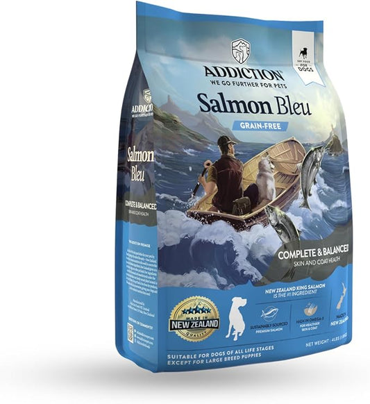 Addiction Salmon Bleu Dog - Dry Dog Food - Complete and Balanced Diet - Skin and Coat Health Dog Formula - Features Premium King Salmon - 4 lb