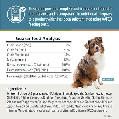 JustFoodForDogs Frozen Fresh Dog Food, Complete Meal or Dog Food Topper, Venison & Squash Human Grade Dog Food Recipe, 18 oz (Pack of 7)