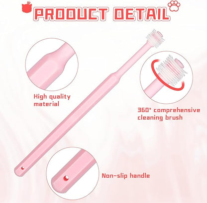2 Pack Small Dog Toothbrush,360 Degree Silicone Cat Toothbrush Pet Dental Care Dog Oral Hygiene Deep Clean Pet Teeth Cleaning Kit Soft Bristles Friendly to Gums, Easy to Handle, Fresh Breath - Medium