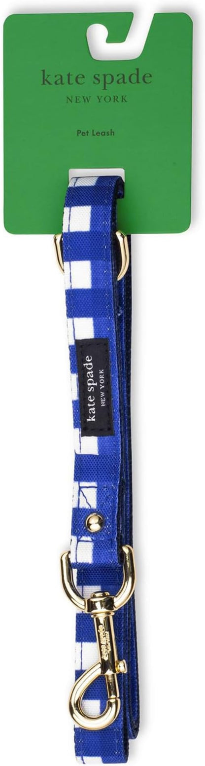 Kate Spade New York 4.5ft Dog Leash, Heavy Duty Leash for Female or Male Dogs, Cute Pet Leash with Gold Metal Hardware, Long Dog Lead for Small and Medium Breeds (Navy Gingham)