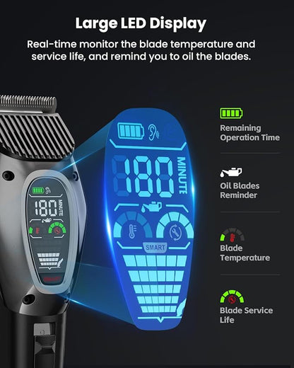 DOG CARE Smart Dog Clippers, Cordless Dog Grooming Clipper Kit with Heatproof Blades, LED Display, 3 Speeds, Auxiliary Light, Rechargeable Heavy-Duty Professional Pet Hair Trimmer Shaver for Dog Cat