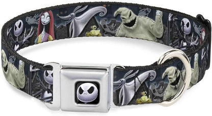 Buckle-Down Dog Collar Seatbelt Buckle Nightmare Before Christmas 4 Character Group Cemetery Scene, Multicolor, 1.5" Wide - Fits 18-32" Neck - Large (DC-WDY256-WL)