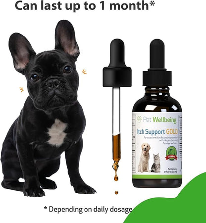 Pet Wellbeing Itch Support Gold for Dogs - Vet-Formulated - Itchy Skin & Paws, Hot Spots, Skin Allergies - Natural Herbal Supplement 2 oz (59 ml)