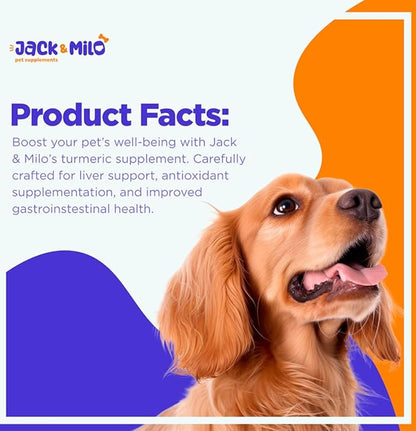 Jack & Milo Turmeric for Dogs Anti Inflammatory, Hip, and Joint Supplement Dogs - Dog arthritis Pain Relief, Support for Mobility & Wellness, USA Made-GMP Certified, Non-GMO, 120 Tablets