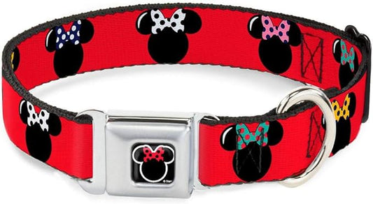 Buckle-Down Seatbelt Buckle Dog Collar - Minnie Mouse Silhouette Red/Black/Polka Dot - 1" Wide - Fits 9-15" Neck - Small