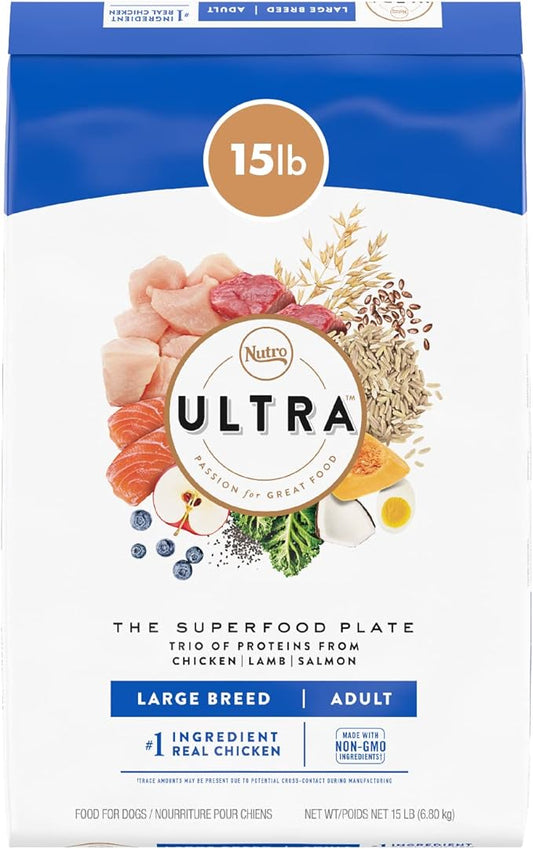 NUTRO ULTRA Adult Large Breed High Protein Natural Dry Dog Food with a Trio of Proteins from Chicken Lamb and Salmon, 15 lb. Bag