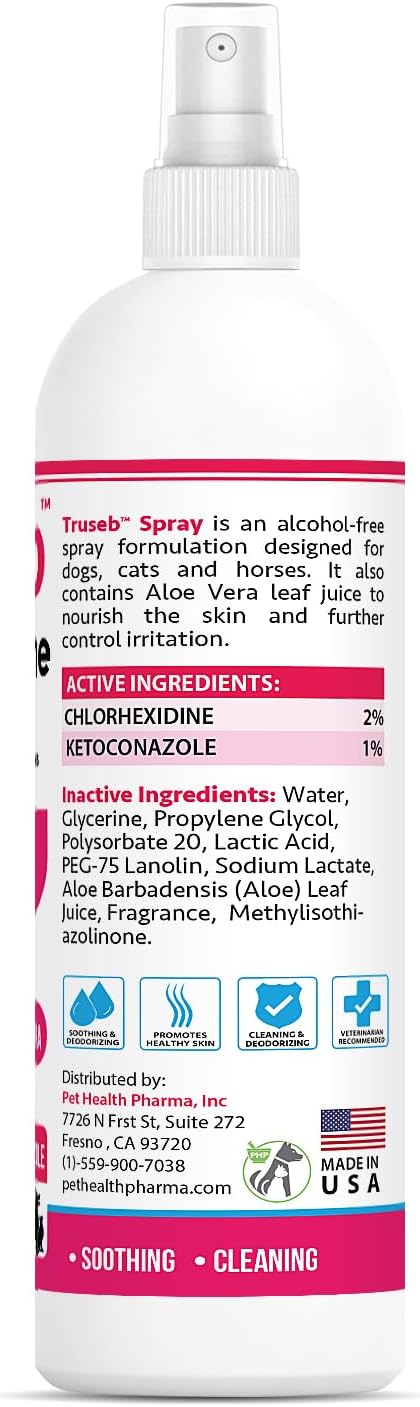 Truseb Topical Ketoconazole and Chlorhexidine Spray for Dogs, Cats, and Horses with Aloe - 8 oz (Ketoconazole & Chlorhexidine Spray, 8 oz)