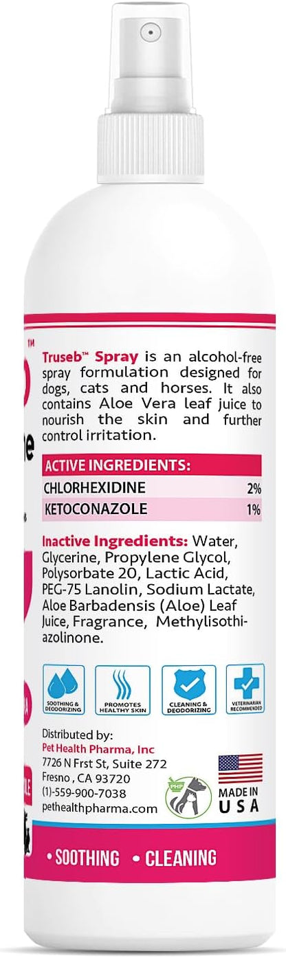 Truseb Topical Ketoconazole and Chlorhexidine Spray for Dogs, Cats, and Horses with Aloe - 8 oz (Ketoconazole & Chlorhexidine Spray, 8 oz)