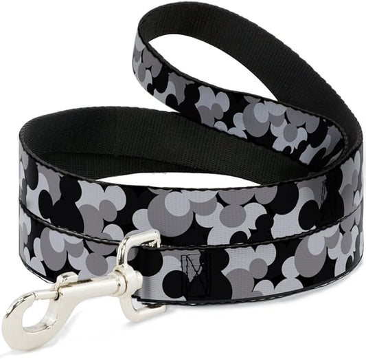 Buckle-Down Dog Leash Mickey Mouse Head Stacked Black Grays Available In Different Lengths And Widths For Small Medium Large Dogs and Cats, 6 Feet Long - 1/2" Wide