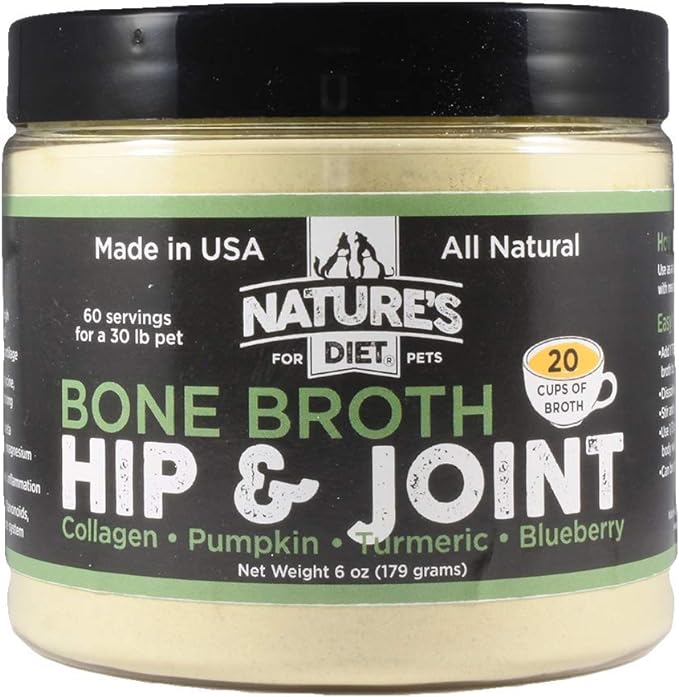 Nature's Diet Pet Original Bone Broth Protein Powder with Functional Benefits for Hip and Joint, Digestion, Skin and Coat (Hip & Joint, 6 oz = 60 servings)