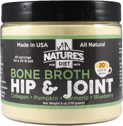 Nature's Diet Pet Original Bone Broth Protein Powder with Functional Benefits for Hip and Joint, Digestion, Skin and Coat (Hip & Joint, 6 oz = 60 servings)