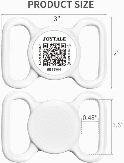 Joytale [ NO APP Required ] Silent Silicone QR Code Dog Tag, Slide On Dog Tags for 1.2-1.6Inch Wide Collars or Vest, NFC Pet Online Profile, Scan QR to Send Location Alert Email, White, L