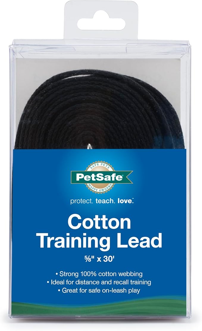 PetSafe Cotton Dog Training Lead - Great for Small, Medium and Large Breeds - 30 ft, 5/8" x 30', Black