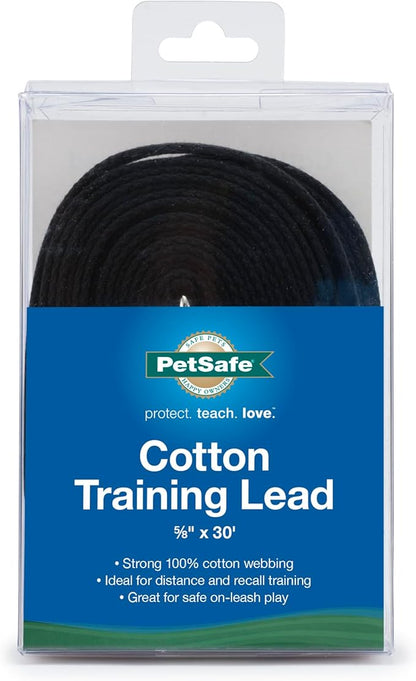 PetSafe Cotton Dog Training Lead - Great for Small, Medium and Large Breeds - 30 ft, 5/8" x 30', Black