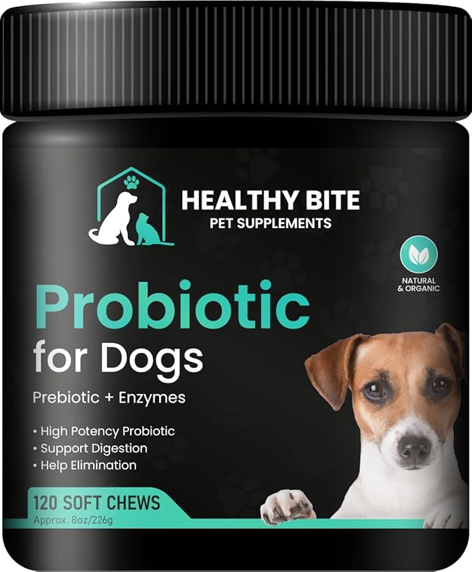 Healthy Bite Probiotic for Dogs - Dog probiotic for Diarrhea, Digestive and Immune Support for Dogs, Gut Health 6 Different Bacterias, Prebiotic Soft Chew Supplement for Dogs - Prebiotic -120 Count