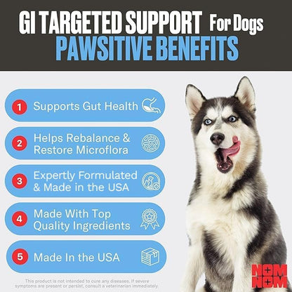 Nom Nom Dog GI-Targeted Probiotic Support - with Prebiotic Fiber, Inulin, and Saccharomyces boulardii - Gut Health Dog Probiotics for Gastrointestinal and Stomach Relief (GI Powder)