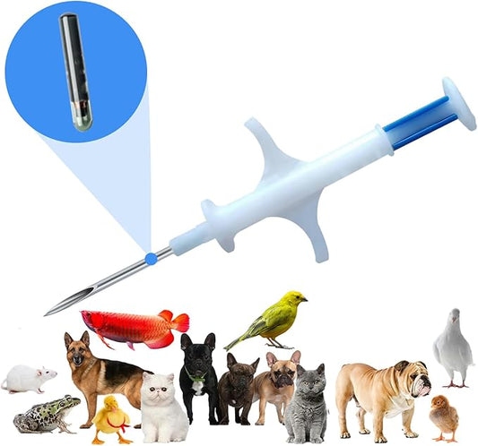 Microchip ID Bioglass Transponder Tag Injectable with Sharp Needle 5 Pack Mini Size 1.25X7 MM for Dogs Cats Hamster Small Fish Bird Snake Kitty and Little Animals with 15 Digit Numbers
