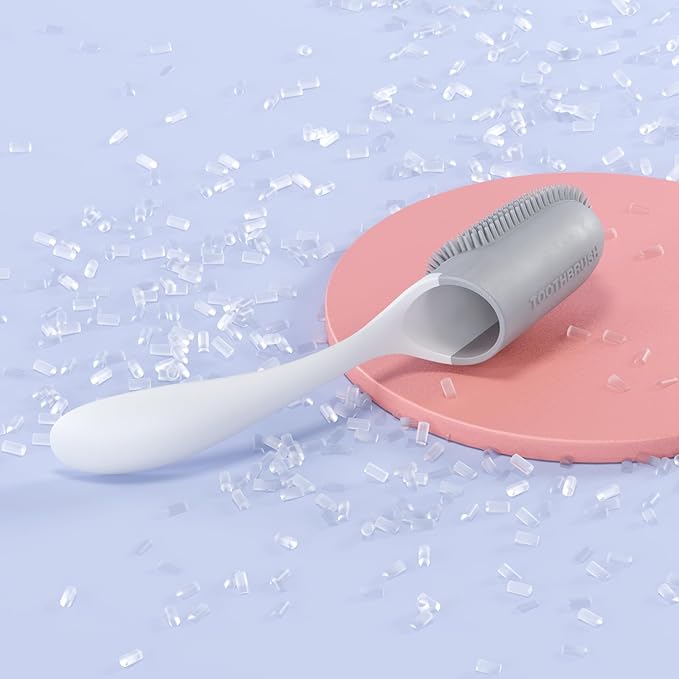 Silicone Pet Toothbrush - Soft Handled Brush with Gentle Bristles, Ideal for Cats & Dogs Dental Care, Easy Teeth Cleaning (White with Gray)